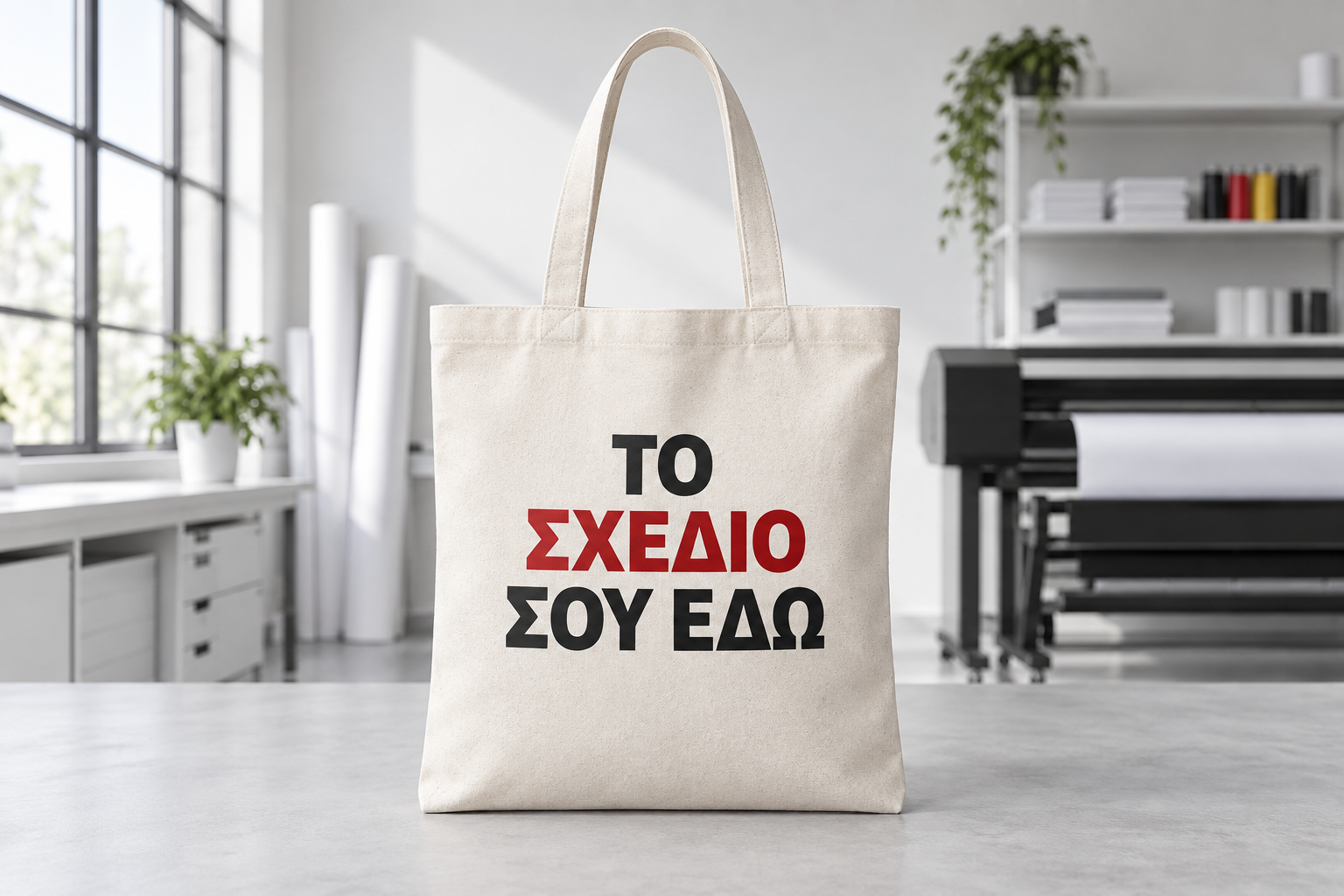 Πάνινη τσάντα με το μήνυμα ΤΟ ΣΧΕΔΙΟ ΣΟΥ ΕΔΩ