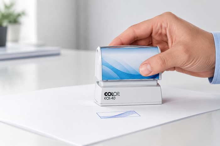 Σφραγίδα COLOP EOS που σφραγίζει έγγραφο